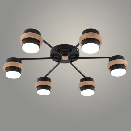 Люстра XI1011/6 BK+WOOD черный/дерево 6х15W GX53 d600 h120, HN25